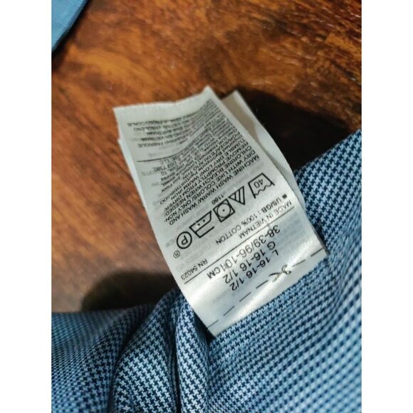 Banana Republic Slim Non-Iron Cotton Micro-Houndstooth Button-Down Shirt Blue L - Picture 9 of 12